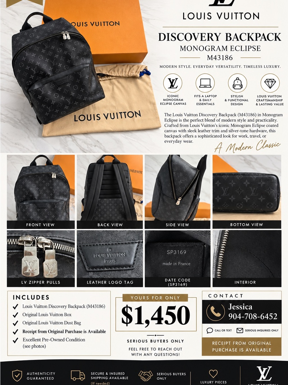 Louis Vuitton Discovery Backpack Monogram Eclipse - Black & Gray